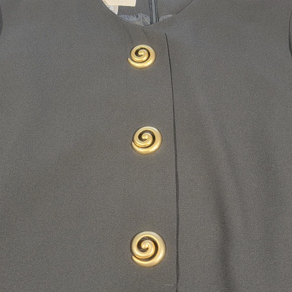 Vintage 90s Evan Picone Dress Black Gold Button Retro Career Women's Size 8 - Picture 2 of 8